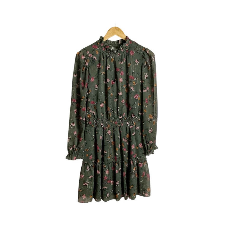 Drew Green Floral‎ Long Sleeve Smocked Waist Dress Size Small